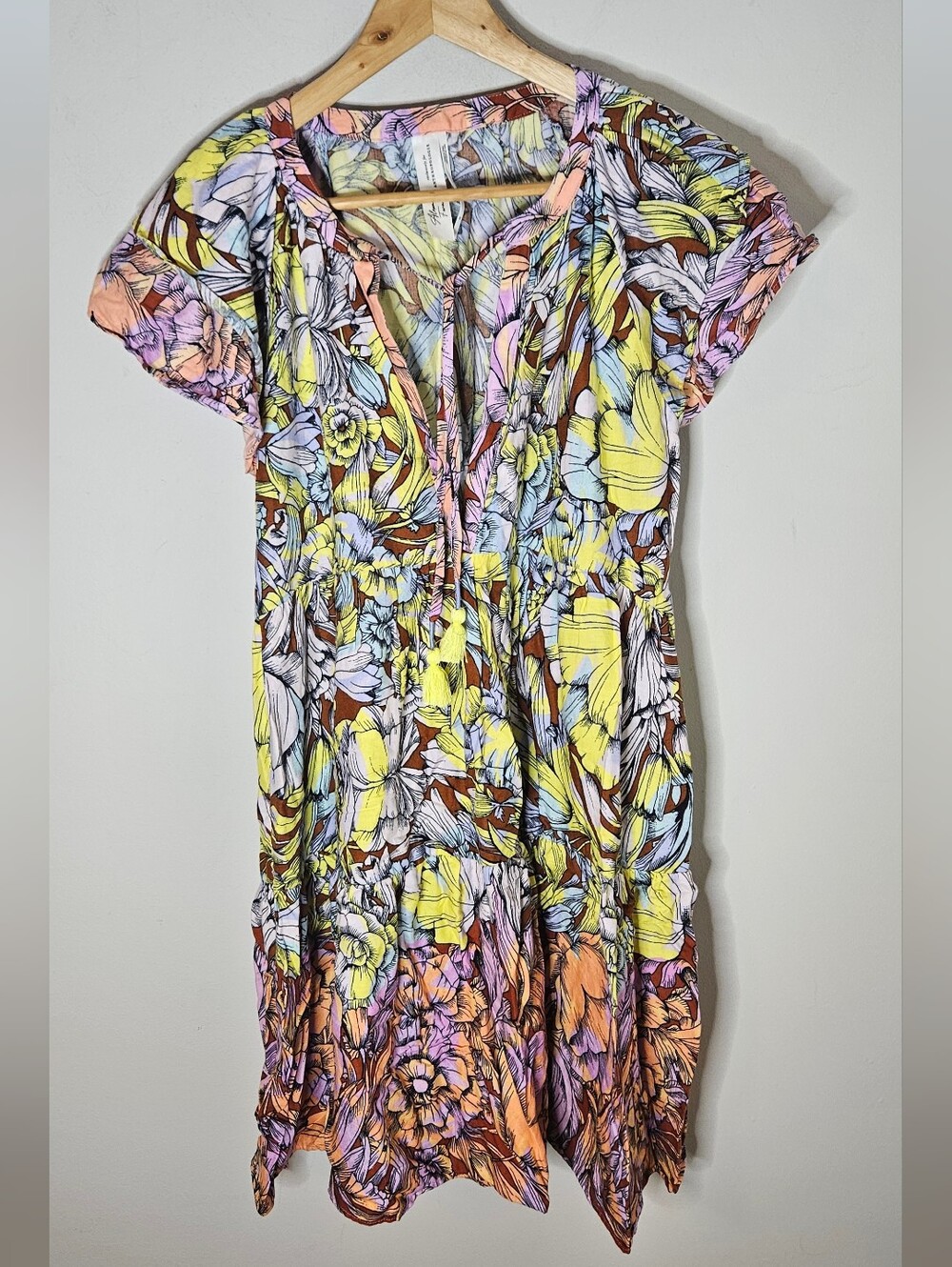 Anthropologie Ruffle-Sleeve Flannel Mini Dress Alexandra Farmer Floral Women's M - Picture 2 of 8